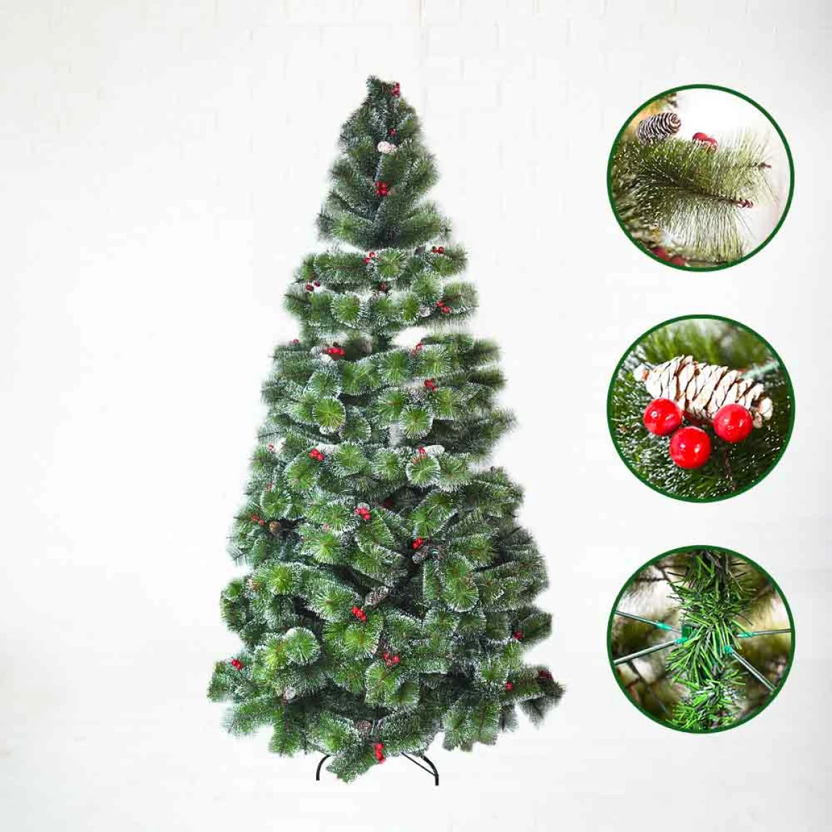 Árbol de Navidad de cerezos y piñas de madera 2.4mt 765 Ramas