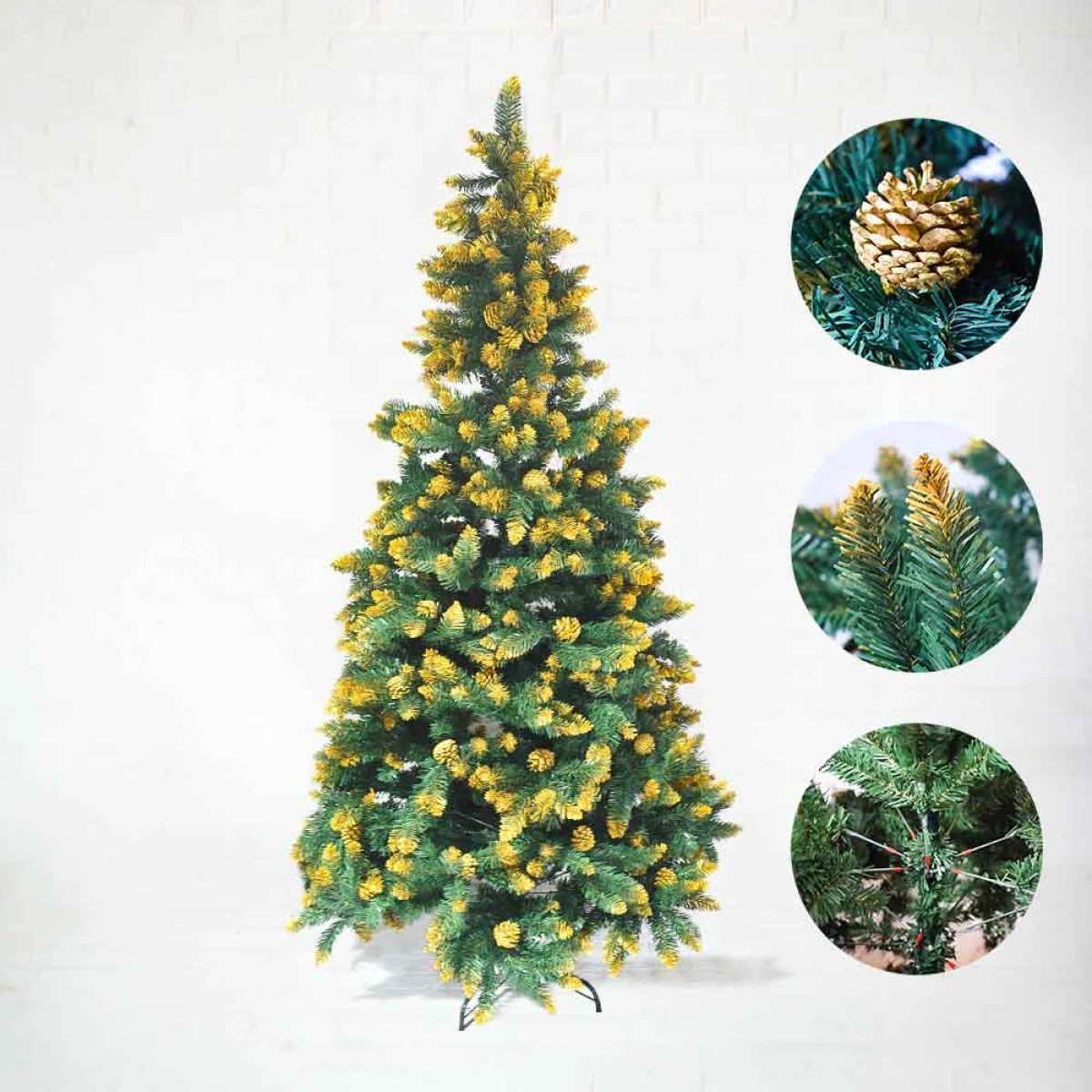 Árbol de Navidad Punta Dorada y Piñas 2.1m 1385 Ramas