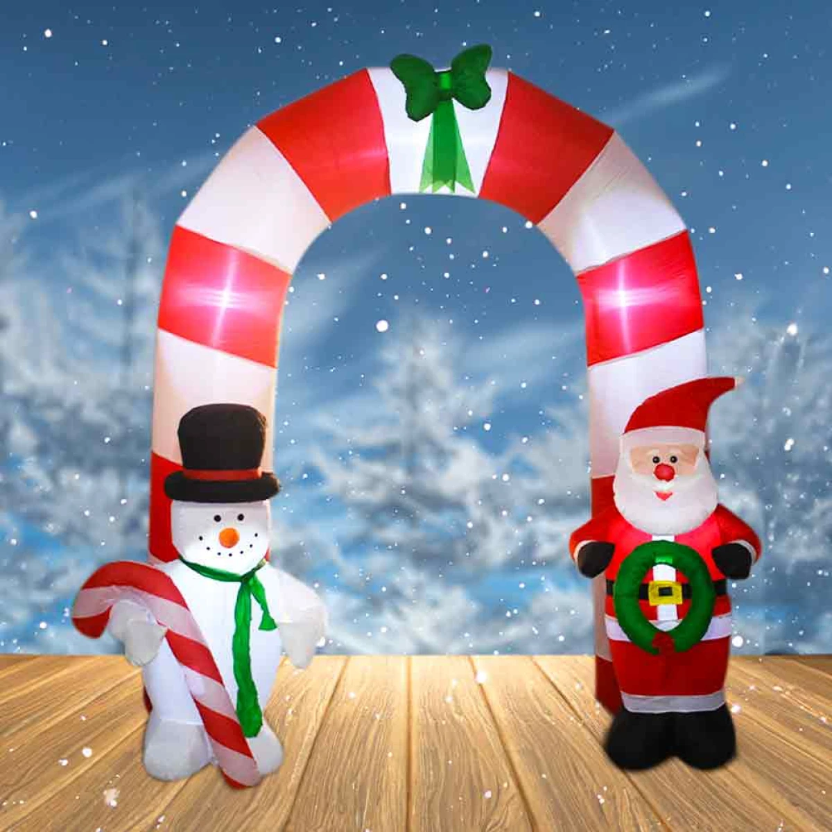 Arco de Navidad Inflable Gigante con Papá Noel y Muñeco de Nieve