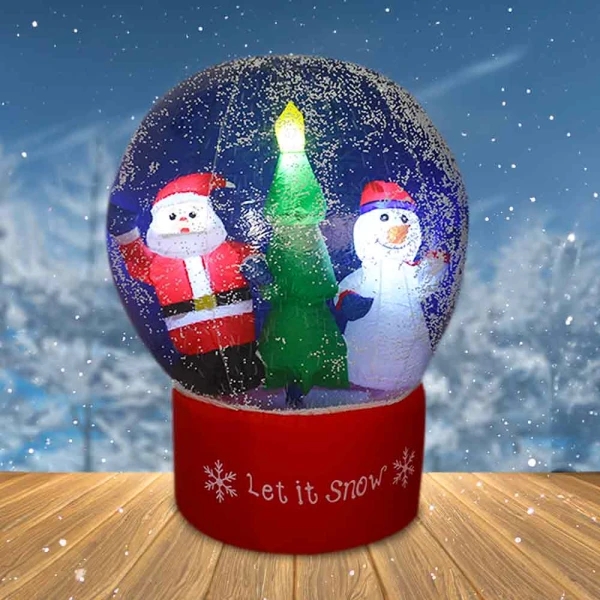 Bola de Nieve Inflable Gigante con Santa Muñeco Y Arbol Efecto Nieve