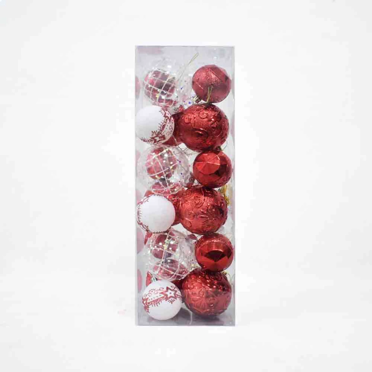 Bolas de Navidad Rojas y Blancas de 8 cm y 6 cm Paquete por 24 Unidades
