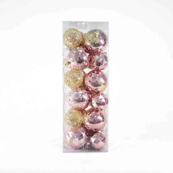 Bolas de Navidad Rosa Y Doradas de 8 y 6 cm Paquete por 24