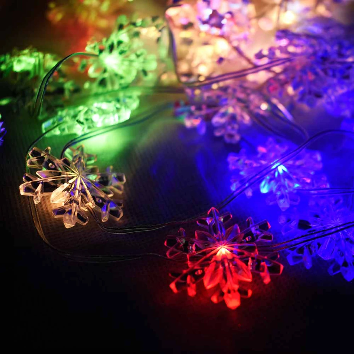 Chorritos de Navidad Led X 80 Bombillos Copos de Nieve Multicolor