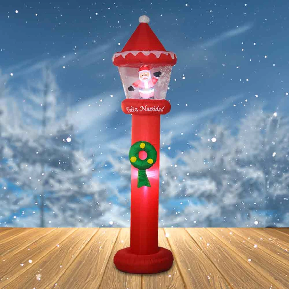 Farol Inflable de Navidad con Papá Noel y efecto de nieve