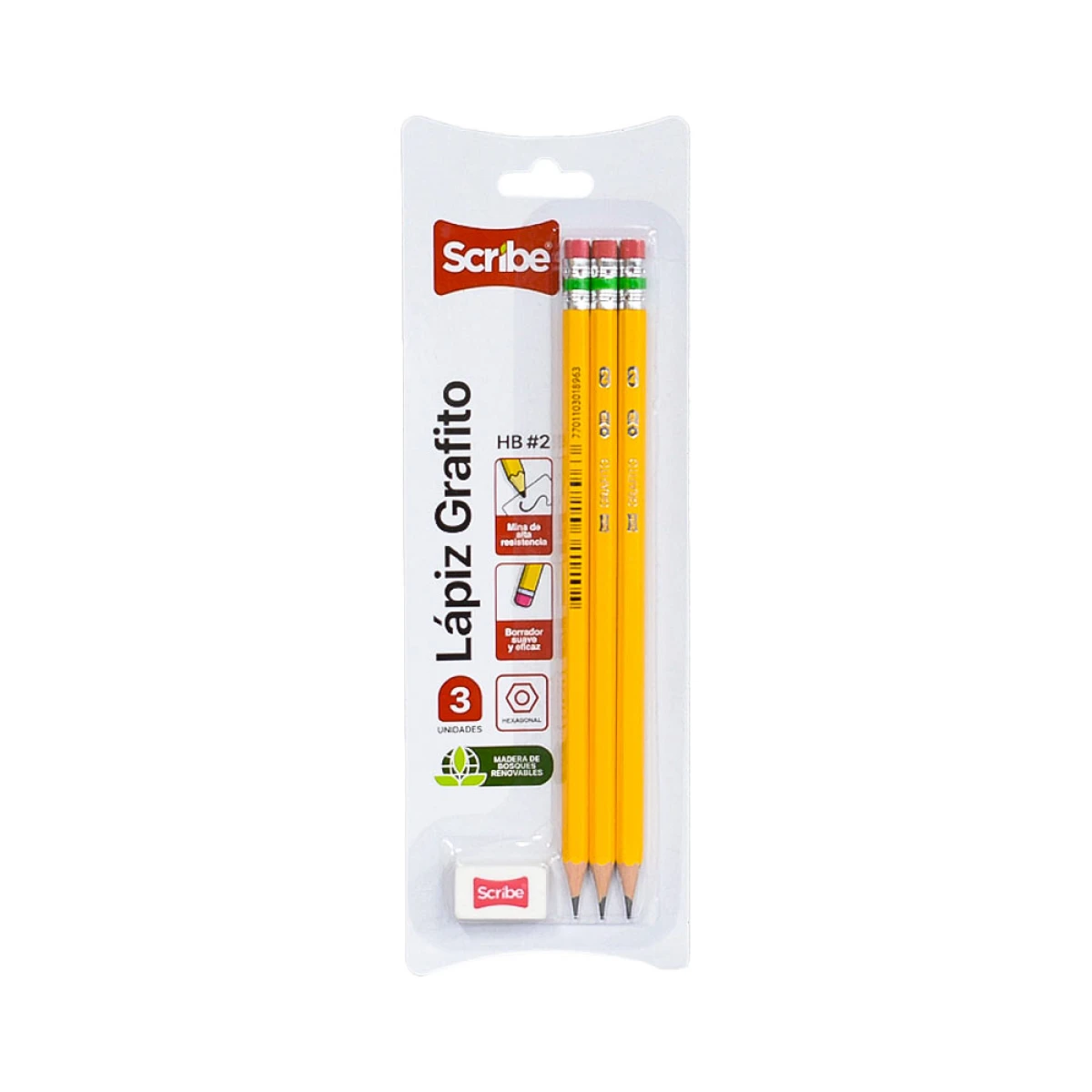 Lápices de Grafito Scribe – Pack por 3 Unidades con Borrador