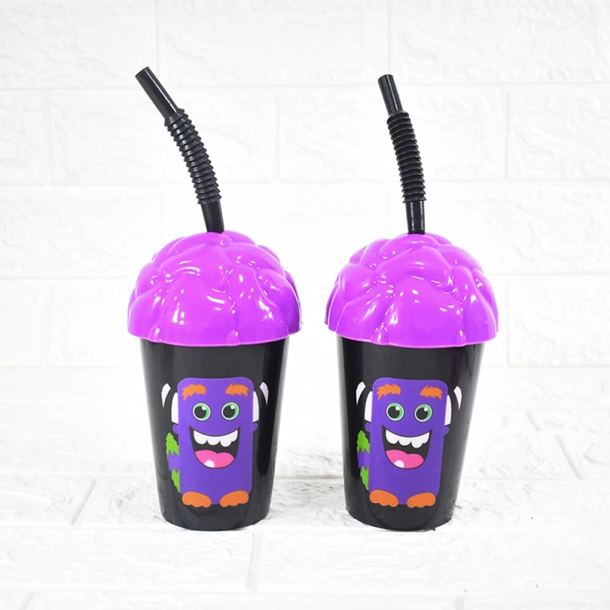 Vaso Pitillo Halloween Monstruo y Gato